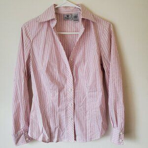 Worthington stretch button-up top, pink and white striped